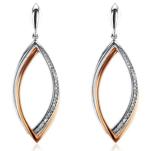 Diamond Dangle Leaf Edge Earrings 1/10 CTW in 10K Rose and White Gold