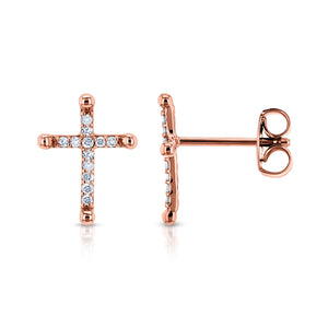 Religious Diamond Cross Earrings 1/8 CTW 10k Rose Gold