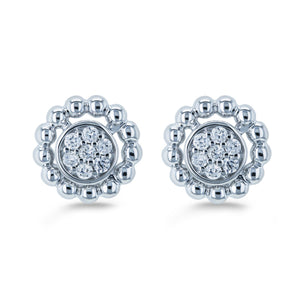 Round Diamond Cluster Flower Stud Earrings 1/8 CTW 10k White Gold