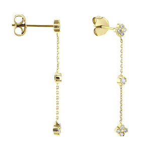 Floral Diamond Chain Earrings 14k Yellow Gold