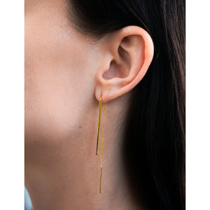 1pt Threader Diamond Bar and Chain Earrings 14k Yellow Gold