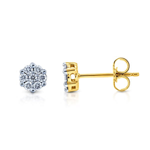 Diamond Cluster Round Earrings 10k Gold