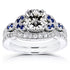 Vintage Floral Cushion Moissanite (GH) with Sapphire and Diamond Accents Bridal Set 1 1/2 Carat TGW in 14k White Gold