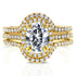 Oval Moissanite and Lab Grown Diamond Halo 3pc Bridal Rings Set 2 1/4 CTW 14k Yellow Gold (GH/VS, DEF/VS)
