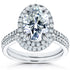 Oval Moissanite and Lab Grown Diamond Halo Bridal Rings Set 2 CTW 14k White Gold (GH/VS, DEF/VS)