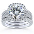 Round G-H Moissanite and Diamond Cushion Halo Bridal Wedding Set 4 1/3 CTW 14k White Gold 3 Piece Set
