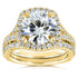 Round G-H Moissanite and Diamond Cushion Halo Bridal Wedding Set 4 CTW 14k Yellow Gold