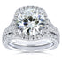 Round G-H Moissanite and Diamond Cushion Halo Bridal Wedding Set 4 CTW 14k White Gold
