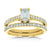Emerald Moissanite and Diamond Square European Shank Vintage Trellis Bridal Set 1 CTW 14k Yellow Gold