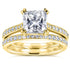 Princess Moissanite and Diamond Square Shank Trellis Bridal Set  2 1/3 CTW 14k Yellow Gold (GH/VS)