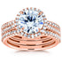 Round Brilliant Moissanite and Diamond Halo 3-Piece Bridal Rings Set 2 1/2 CTW 14k Rose Gold
