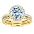 Round Brilliant Moissanite and Diamond Halo Bridal Wedding Rings Set 2 1/3 CTW 14k Yellow Gold
