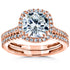 Cushion Brilliant Moissanite and Diamond Halo Bridal Wedding Rings Set 2 3/8 CTW 14k Rose Gold