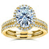 Oval Moissanite and Diamond Halo Bridal Rings Set 2 3/8 CTW 14k Yellow Gold