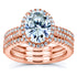 Oval Moissanite and Diamond Halo 3-Piece Bridal Rings Set 2 1/2 CTW 14k Rose Gold