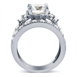 Art Deco Moissanite and Diamond Bridal Rings Set 3 CTW 14k White Gold