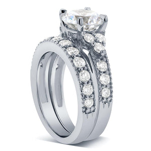 Art Deco Moissanite and Diamond Bridal Rings Set 3 CTW 14k White Gold