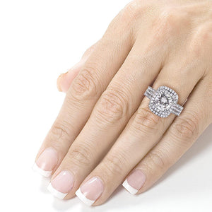 Cushion-cut Moissanite Bridal Set with Diamond 2 5/8 CTW 14k White Gold