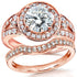 Moissanite and Diamond Halo Low-Set Center Bridal Set 2 Carats TW in 14k Rose Gold
