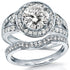 Moissanite and Diamond Halo Low-Set Center Bridal Set 2 Carats TW in 14k White Gold