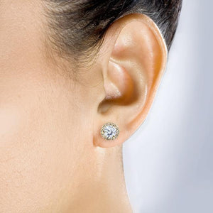 Round Moissanite and Diamond Stud Earrings 2 1/4 CTW 14k Gold
