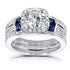Round-cut Moissanite Bridal Set with Diamond & Sapphire 2 CTW 14k White Gold (3 Piece Set)