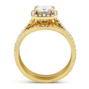 Cushion Moissanite and Diamond Halo Bridal Set 1 4/5 CTW in 14k Yellow Gold