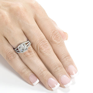Cushion Moissanite and Diamond Halo Bridal Set 1 4/5 CTW in 14k White Gold
