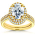 Oval Moissanite and Diamond Halo Bridal Set 2 3/5 CTW 14k Yellow Gold