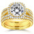 Cushion Moissanite Bridal Set with Split Shank Halo Diamond 3 CTW 14k Yellow Gold (3-Piece Set)