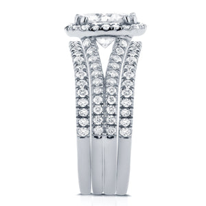 Cushion Moissanite Bridal Set with Split Shank Halo Diamond 3 CTW 14k White Gold (3-Piece Set)