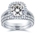 Cushion Moissanite Bridal Set with Split Shank Halo Diamond 2 3/4 CTW 14k White Gold