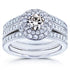 Moissanite and Diamond Dome Double Halo Bridal Rings 1 1/3 TCW 14k White Gold (3 Piece Set)
